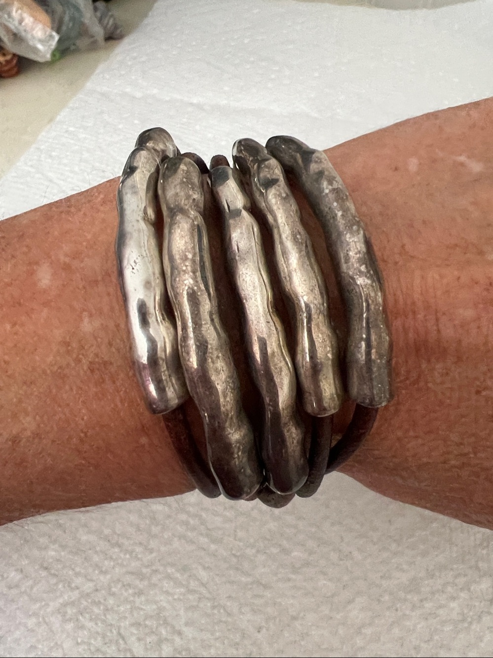 1 Para Mi made in Spain leather Silver plated multi strand handmade bracelet
